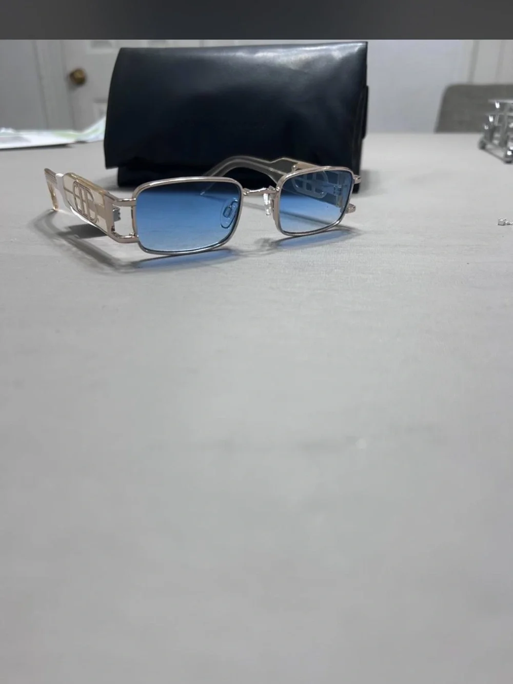 Brand New Carolina Lemke Unisex Rectangular Sunglasses with Blue Lenses